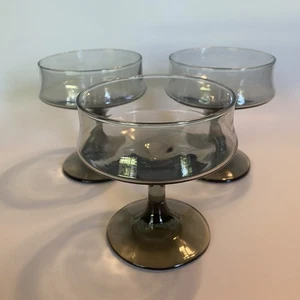 Vintage Libbey Smoky Gray Glasses Champagne Cocktail Coupe Sherbet MCM Set Of 3 - Picture 1 of 4