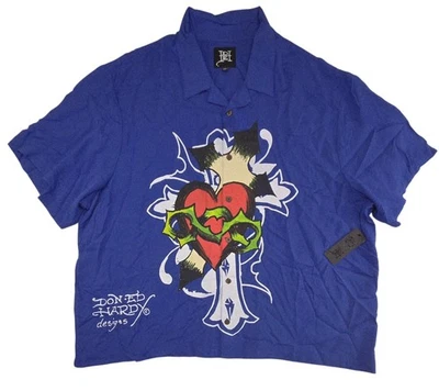 Camisa Ed Hardy Para Hombres XXL Pop Azul Botón Arte Serpiente Corazón Cuello Cruzado Nueva con Etiquetas Foto 1 de 4