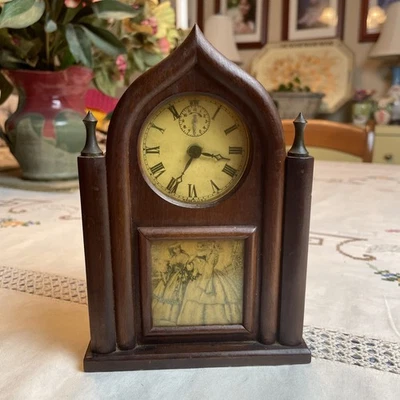 VTG BURROUGHS CO. GILBERT MOVEMENT #52 A ENGLISH LANCET ALARM MANTEL CLOCK - Image 1 of 4