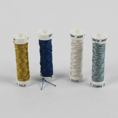 Lot of 4 Pure Silk Thread Spools for Embroidery, Assorted Colors - Image 1 of 4