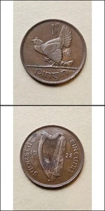 1928 Irish Bronze Pre-decimal Penny 1d - Hen - Picture 1 of 3