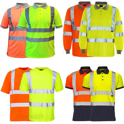 Hi Vis Viz Polo T-Shirt High Visibility Reflective Tape Safety Security Work Top • 12.75£