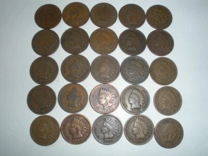INDIAN HEAD CENT LOT 25 COINS 1887 TO 1907 - Picture 1 of 5