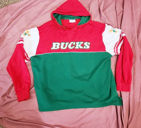 Milwaukee Bucks Vintage Hoodie Sweatshirt Mens XL Green & Red 9/10 RARE Cover