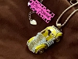 Betsey Johnson Halskette gelb Sportwagen wandelbar Kristalle Emaille goldfarben - Bild 1 von 6