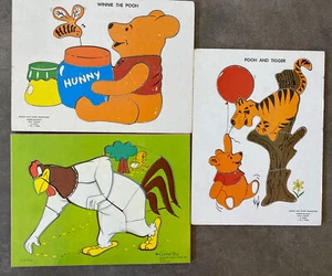 3 Vintage Wooden Children's Puzzles Disney Winnie the Pooh - Foghorn Leghorn - Picture 1 of 5