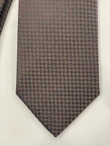 Hugo Boss Silk Tie Brown Geometric Mens Necktie Tie Italy EUC - Picture 1 of 5