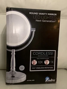 Zadro Round Vanity Mirror Battery Operated LED Light 10X/1X Double Sided In Box - Picture 1 of 16