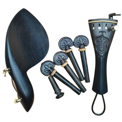 Carved Violin Accessories Set Ebony Violin Replacements Tailpiece Peg Chinrest - Image 1 of 4