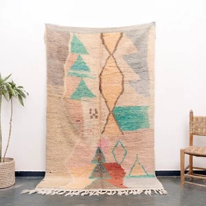5×8 ft (150x250) Handmade Moroccan Boujaad Beige Area Rug Abstract Berber Carpet - Picture 1 of 10