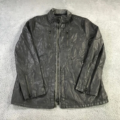 John Varvatos Jacket Mens 56 Dry Waxed Linen Motorcycle Jacket Hoodie Gray Casua - Image 1 of 4