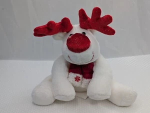 Walmart White Reindeer Elk Plush Red Nose Antlers Scarf 9 Inch Stuffed Animal - Picture 1 of 9