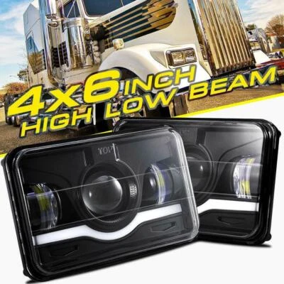 Pair For Kenworth Peterbilt 357 379 378 4x6"inch LED Headlights Hi-Lo Beam DRL - Image 1 of 4