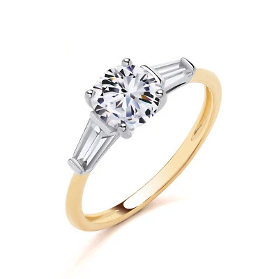 9ct Yellow Gold on Silver Simulated Diamond Solitaire Engagement Ring - Image 1 of 4