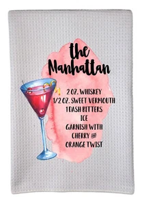 The Manhattan Recipe Alcohol Drinks 16"x24" White Waffle Towel Trifold wwt-005 - Picture 1 of 1