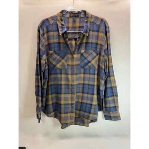 Shyanne Blue Plaid Lightweight Button Up Tie Back Women's Size Large  - Picture 1 of 5