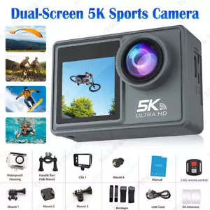 5K HD Sports Camera w/ Anti-Shake EIS Stabilization Dual Touch Screen Motorcycle - Picture 1 of 12