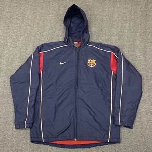 Vintage Y2K Nike Team FC Barcelona Fleece Lined Zip Windbreaker Jacket Youth XL - Picture 1 of 6