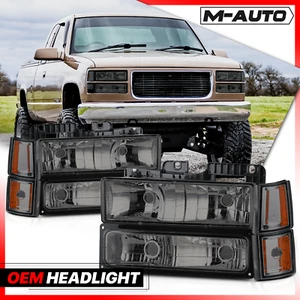 Chrome Housing Smoked Headlight Amber Corner for 1994-2000 GMC C/K Yukon Pickup - Picture 1 of 8