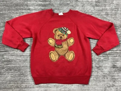 Vintage Pannill Sweatshirt Womens Large Red 80s Christmas Teddy Bear Made In USA - Image 1 of 4