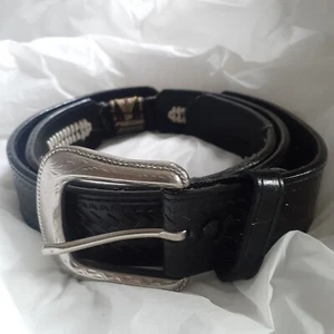 Cintura uomo western nera in pelle concho punto dettagliato tessuto stile cowboy tg.XL - Foto 1 di 9