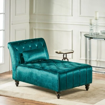 Modern Glam Velvet Tufted Chaise Lounge with Accent Pillow - Image 1 of 4