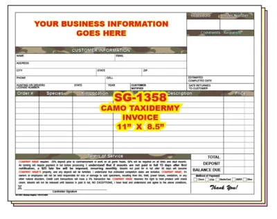SHERMAN GRAPHICS TAXIDERMY INVOICE CUSTOM PRINTED 2 or 3 Part Carbonless