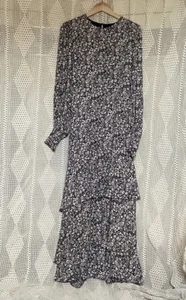 Boden Womens Maxi Dress Size 12 Black & Sand Floral Tiered Skirt Long Sleeve NWT - Picture 1 of 7
