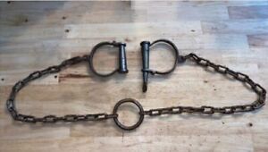 Old Leg Iron Shackles Rustic Jailer Prison Guard Cast Iron Metal Old Handcuffs