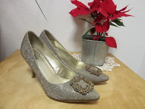 Brautschuhe Trachtenpumps Trachtenschuhe Gr.5 / 38 Silber Glitzer Plum - Bild 1 von 6