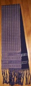 Woven silk woven scarf 52" x 7" navy blue yellow 6" fringe - Picture 1 of 5