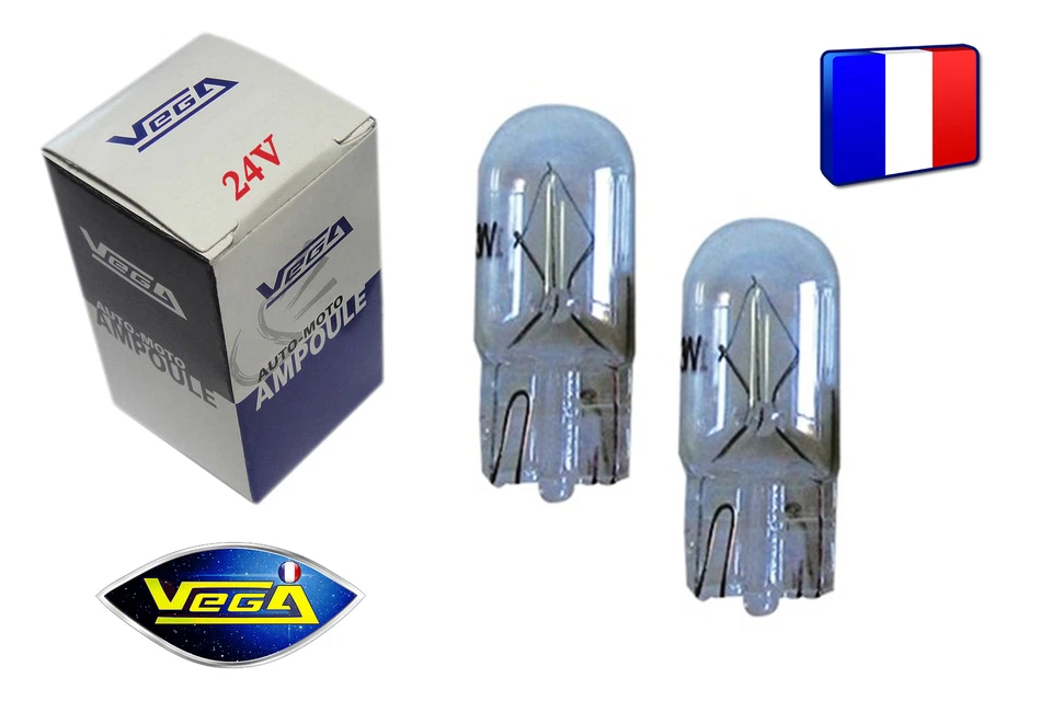 2 Ampoules Vega® Halogène T10 W5W "Maxi" 5W Veilleuses Feux de position 24V - Photo 1/1