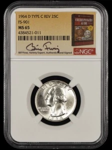 1964 D Washington Quarter NGC MS65 Type C Reverse FS-901 Bill Fivaz Signed - Picture 1 of 2