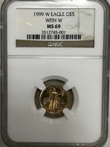 American Gold Eagle 1999-W Error NGC MS69 With W $5 1/10 oz Uncirculated Coin - Picture 1 of 2