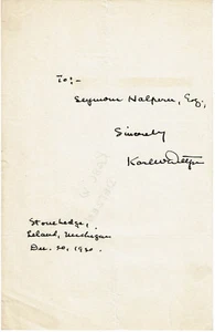 Author, Journalist, Editor KARL DETZER 1930 AUTOGRAPH & INSCRIPTION - Picture 1 of 1