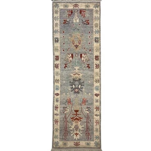 Handmade (2'8" x 8'0") Gray Turkish Oushak Soft Wool Runner Rug for Hallway - Picture 1 of 12