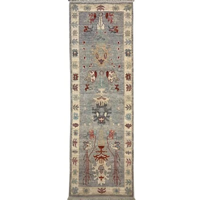 Alfombra de corredor de lana suave gris turca Oushak hecha a mano (2'8" x 8'0") para pasillo Foto 1 de 4