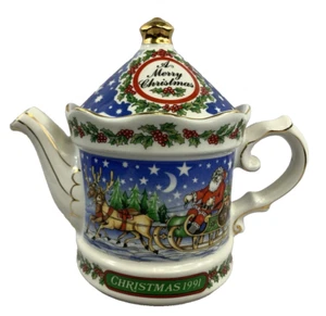 Sadler Christmas Santa Sleigh Teapot "Christmas Eve" England 2 Cup 1991 Vintage - Picture 1 of 11