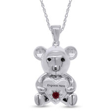 Personalized Engravable Gemstone Cute Teddy Bear Heart Pendant