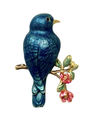 Broche prendedor Joan Rivers pájaro azul pintado a mano vuelos de lujo tono dorado retirado Foto 1 de 4