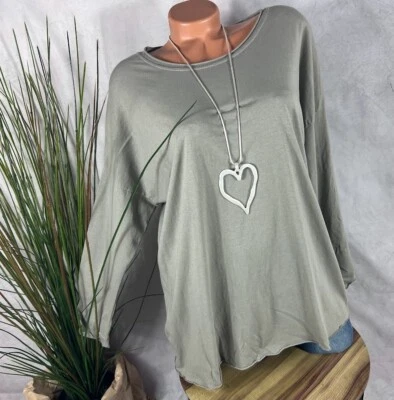 MADE IN ITALY legeres basic T-SHIRT Longsleeve Bluse Italy TAUPE 38 40 42