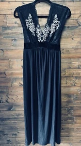 Soma Cool Nights sleepwear maxi slip dress romantic lace Blk/Gold women Small - Picture 1 of 8