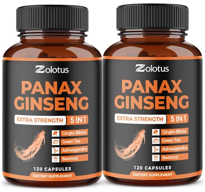 Panax rojo coreano ginseng + ginkgo biloba, ashwagandha, remolacha, té verde - 12 Foto 1 de 4