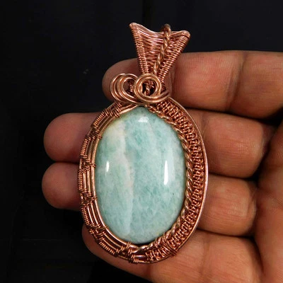 141.10Cts. Natürlich Tibet Türkis Kupfer Draht Umwickelt Anhänger Oval 2.6 " - Bild 1 von 3