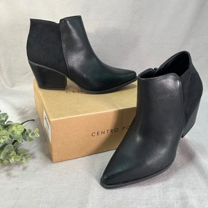 Black Pointed Toe Block Heel Ankle Booties Edgy Street Style Night Out 7.5 - Picture 1 of 16