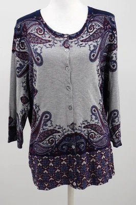 Suéter Dressbarn Mujer 3X Gris Paisley Botón Ligero Tejido Mangas 3/4 Nuevo Foto 1 de 4