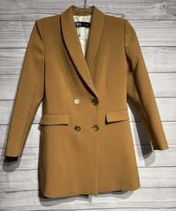 BNWOT ZARA BROWN DOUBLE BREASTED BLAZER DRESS SIZE MEDIUM - Picture 1 of 6