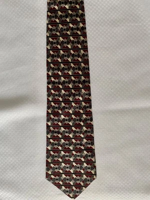 Zylos George Machado 红色灰色白色黑色条纹丝绸领带 — 第 1/3 张图片