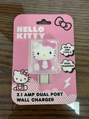 Cargador de Pared Sanrio Hello Kitty Rosa Doble Puerto 3.1 AMP USB A & C NUEVO Foto 1 de 4