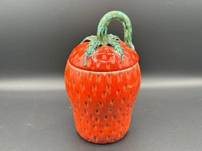 Vintage Strawberry Italian Pottery Lidded Canister MCM - Image 1 of 4